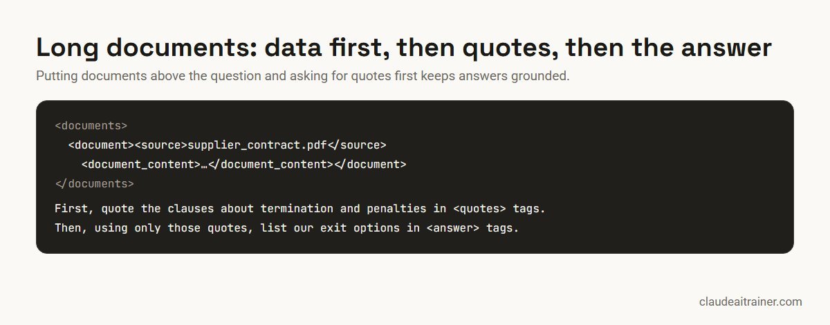 How to Prompt Claude: A Practical Guide with Before-and-After Examples Prompting Claude with long documents using XML tags and quotes