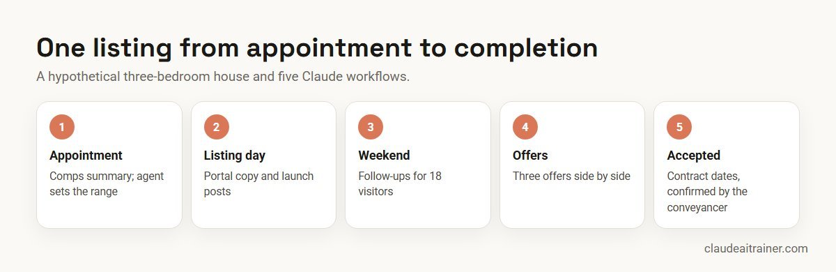 One listing from appointment to completion using five Claude workflows