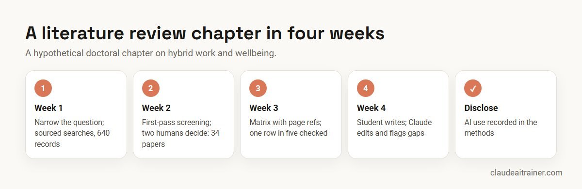 Claude for Academic Research: 10 Workflows + Prompts (2026) A literature review chapter in four weeks using Claude workflows, with human checks at each stage