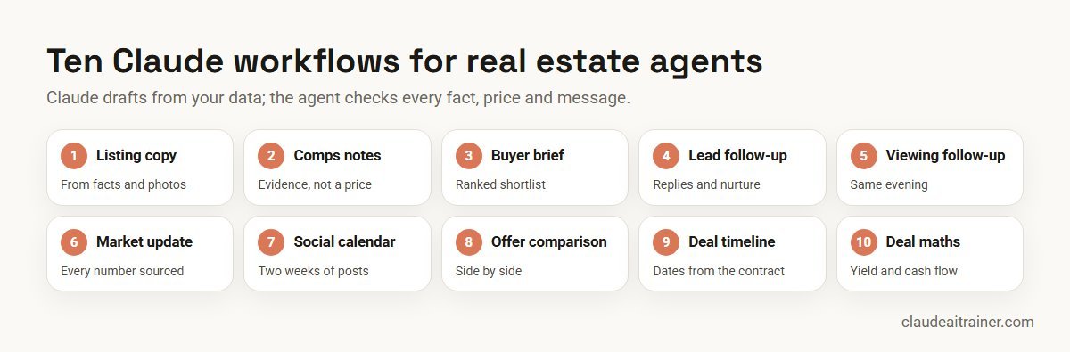 Ten Claude workflows for real estate agents, from listing copy to rental deal maths