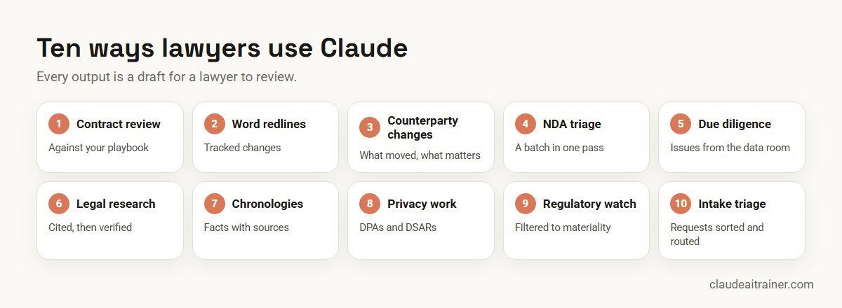 Ten ways lawyers use Claude, from contract review to intake triage